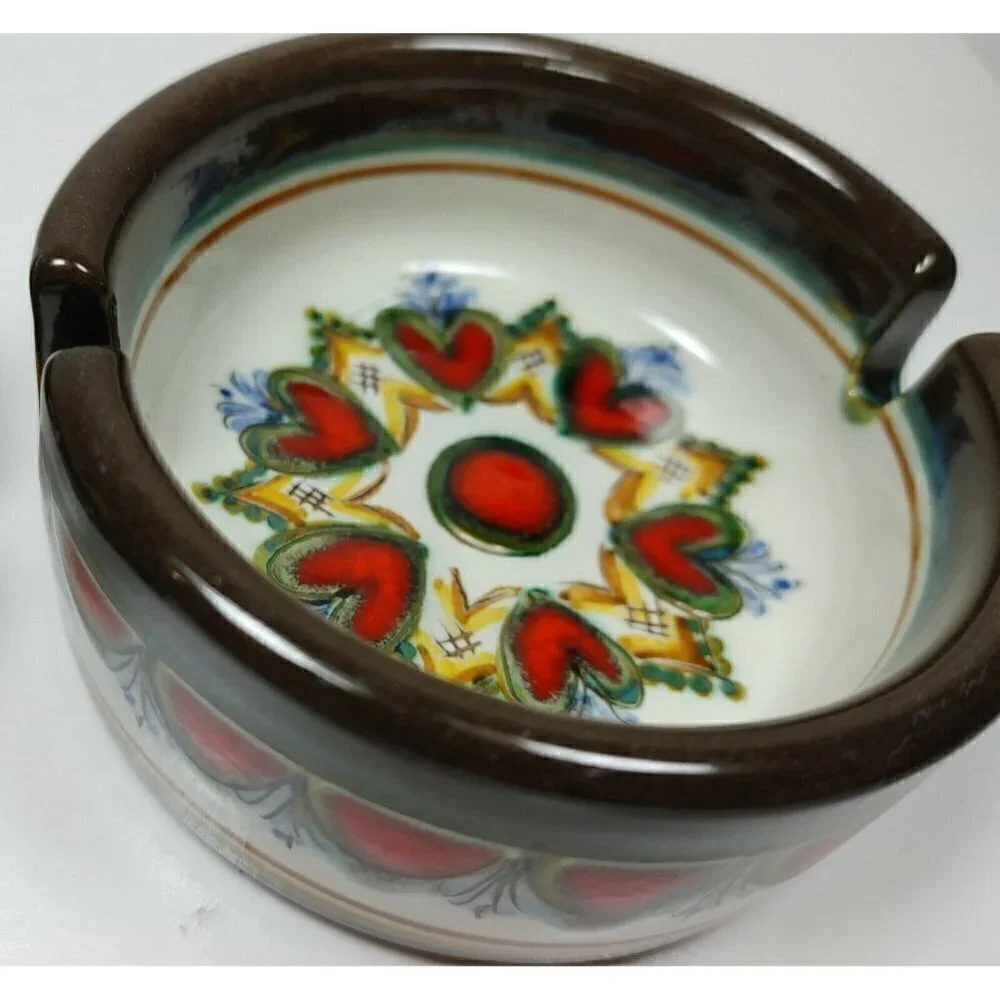 Gebrüder Haas Brothers Potters at Liechtenstein Ashtray Set Flower Heart Pottery